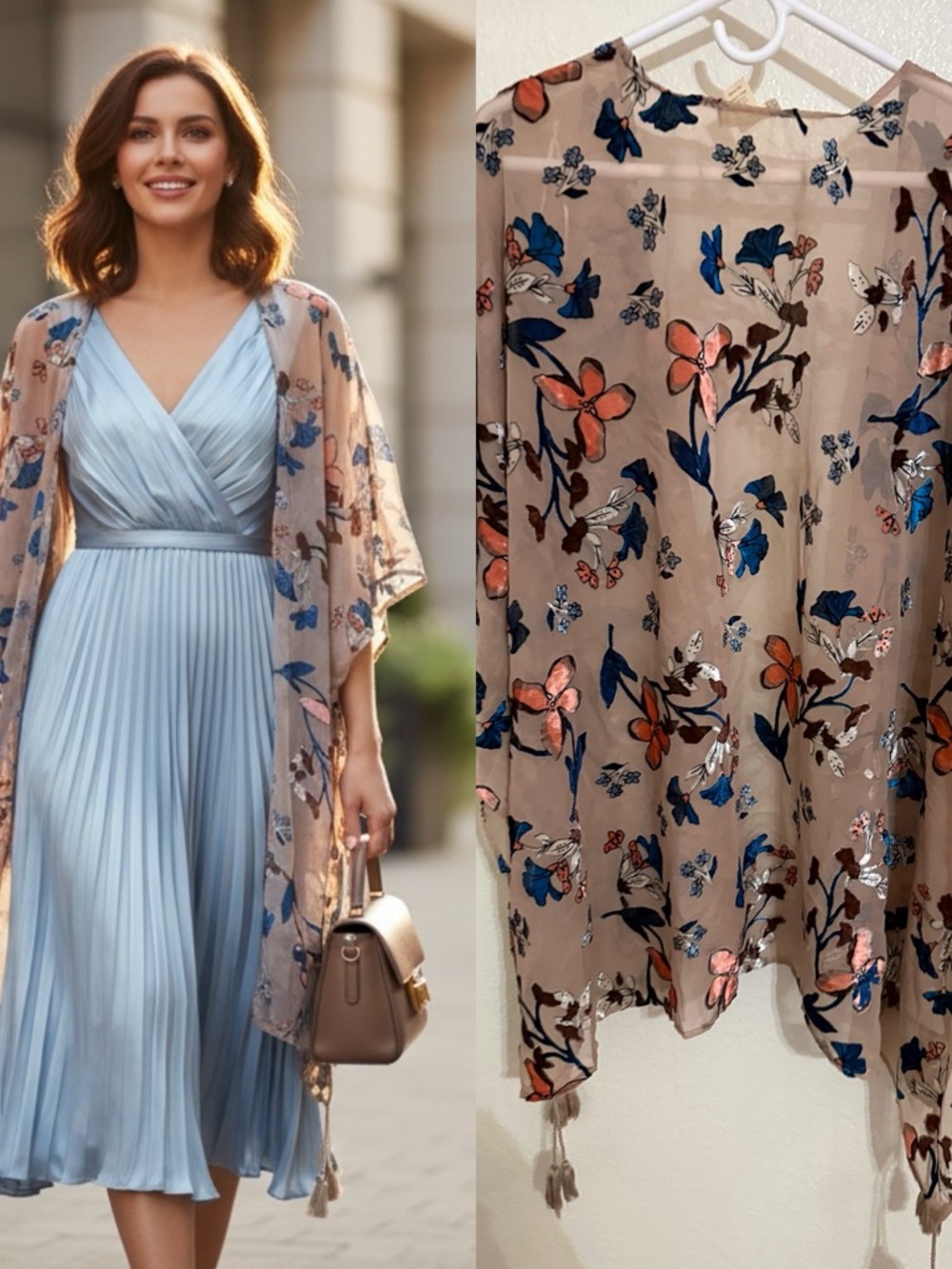 Japna Velvet Burnout Floral Kimono Tassel Boho Duster Size L
